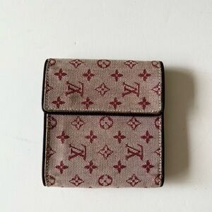 Louis Vuitton Monogram Canvas Mini Lin Wallet in Burgundy and Beige